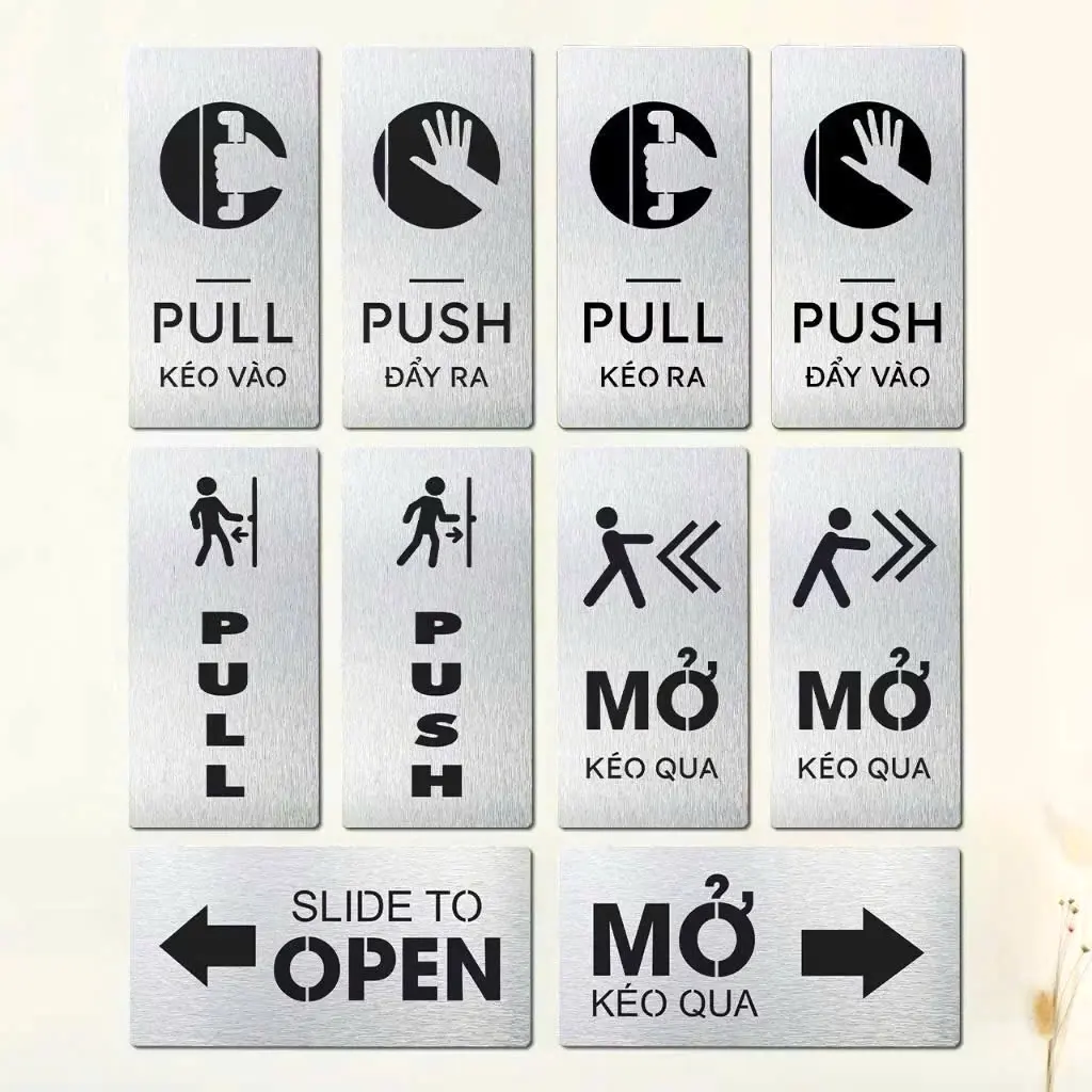 Bảng Pull Push Hướng Dẫn Kéo Đẩy Đóng Mở Cửa Ra Vào Nền Nhôm Alu Bạc, In Uv, Có Thiết Kế Theo Yêu Cầu 2 Bảng Pull Push Hướng Dẫn Kéo Đẩy Đóng Mở Cửa Ra Vào Nền Nhôm Alu Bạc, In Uv, Có Thiết Kế Theo Yêu Cầu 1