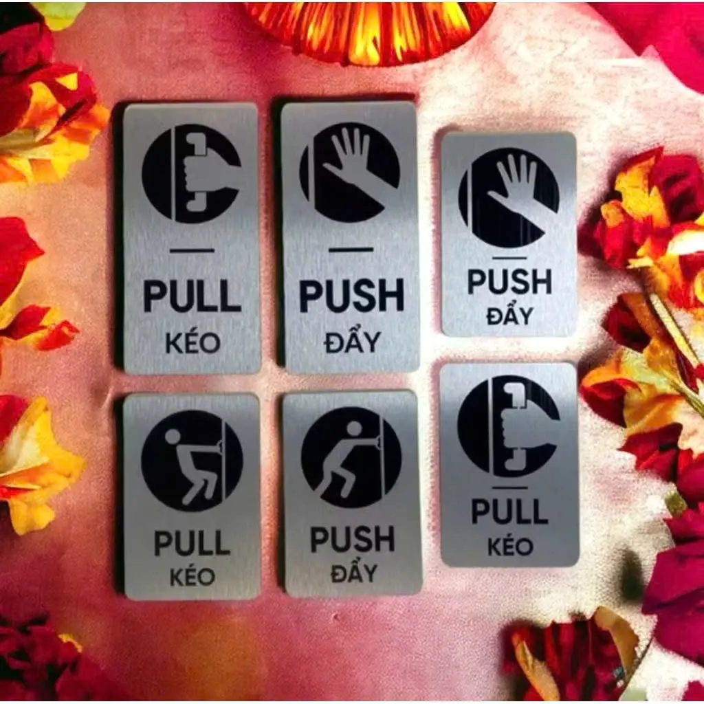 Bảng Pull Push Hướng Dẫn Kéo Đẩy Đóng Mở Cửa Ra Vào Nền Nhôm Alu Bạc, In Uv, Có Thiết Kế Theo Yêu Cầu 3 Bảng Pull Push Hướng Dẫn Kéo Đẩy Đóng Mở Cửa Ra Vào Nền Nhôm Alu Bạc, In Uv, Có Thiết Kế Theo Yêu Cầu 2