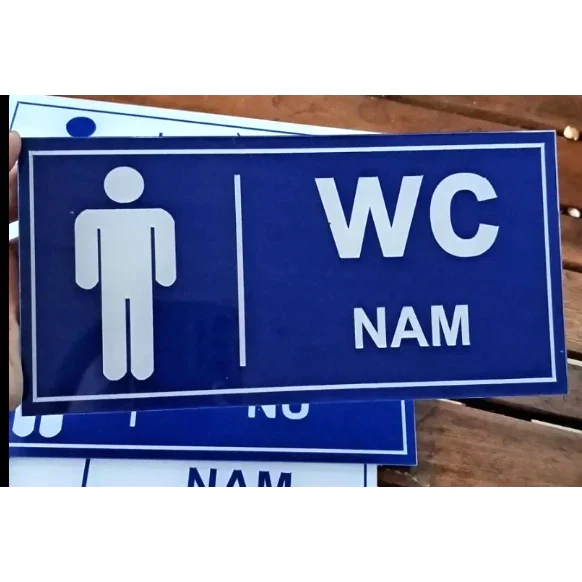 Bảng (WC Nam Hoặc WC Nữ)- Hướng Dẫn Nhà Vệ Sinh - Chất Liệu Alu Bạc Xước Mica 20x10cm - Phun UV 7