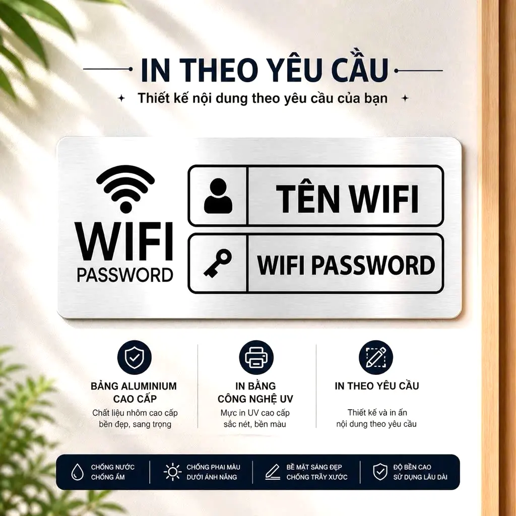 Bảng Wifi, Bảng Ghi Tên Wifi, Biển Hiệu Wifi Trang Trí Quán Có Sẵn Keo Dán Tường,bảng Chất Liệu Alu Nhôm, In Uv 1