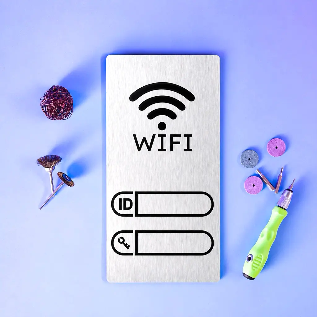Bảng Wifi, Bảng Ghi Tên Wifi, Biển Hiệu Wifi Trang Trí Quán Có Sẵn Keo Dán Tường,bảng Chất Liệu Alu Nhôm, In Uv 2