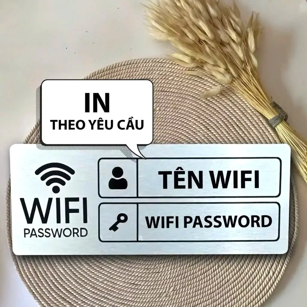Bảng Wifi, Bảng Ghi Tên Wifi, Biển Hiệu Wifi Trang Trí Quán Có Sẵn Keo Dán Tường,bảng Chất Liệu Alu Nhôm, In Uv 6