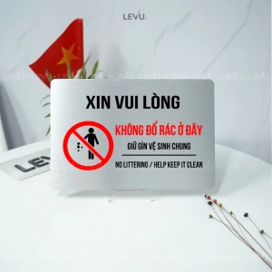 Biển Báo Cấm Đổ Rác Ở Đây, Vui Lòng Giữ Vệ Sinh Chung, Chất Liệu Nhôm Alu Bạc Xước ,tặng Kèm Keo Dán 2 Mặt