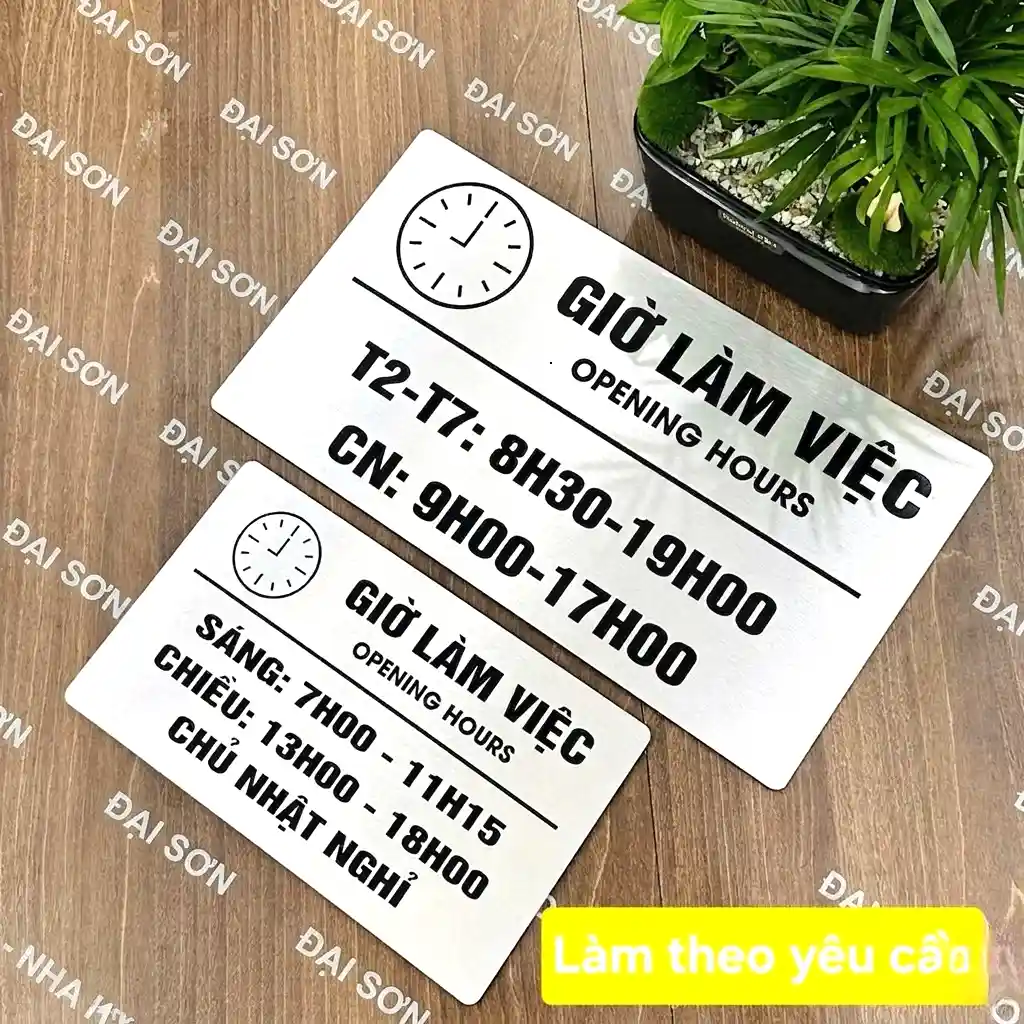 Biển Giờ Mở Cửa, Giờ Làm Việc Chất Liệu Nhôm Xước Alu 3mm Có Keo 2 Mặt Dán Kính Shop Văn Phòng In UV ,tặng Kèm Keo Dán 2 Mặt 5 Biển Giờ Mở Cửa, Giờ Làm Việc Chất Liệu Nhôm Xước Alu 3mm Có Keo 2 Mặt Dán Kính Shop Văn Phòng In UV ,tặng Kèm Keo Dán 2 Mặt 4