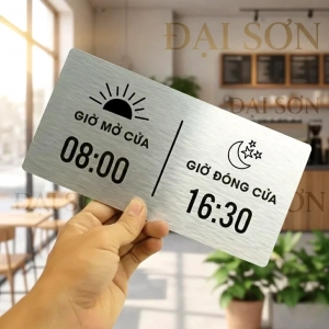 Biển Giờ Mở Cửa, Giờ Làm Việc Chất Liệu Nhôm Xước Alu 3mm Có Keo 2 Mặt Dán Kính Shop Văn Phòng In UV ,tặng Kèm Keo Dán 2 Mặt