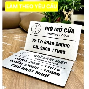 Biển Hiệu Giờ Mở Cửa - Giờ Đóng Cửa Trang Trí Cửa Tiệm Kinh Doanh, Mẫu Alu Nhôm Bạc , In Uv Bền Màu, Có Sẵn Keo 2 Mặt 1