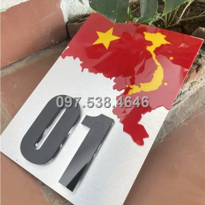 Biển Số Nhà Đẹp Hiện Đại tại Đà Nẵng, phiên bản Lá Cờ Việt Nam, Kích Thước 30x20, Số Nổi 8mm, Chữ Nổi 2mm, Chất Liệu Mica, Alu , Mực Uv, Làm Theo Yêu Cầu, Miễn Phí Thiết Kế Và Miễn Phí Vận Chuyển Tận Nhà