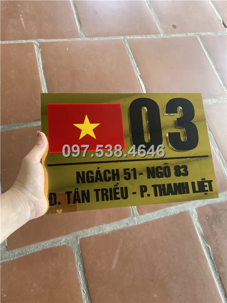 Biển Số Nhà Đẹp Hiện Đại tại TPHCM, phiên bản Lá Cờ Việt Nam, Kích Thước 30x20, Số Nổi 8mm, Chữ Nổi 2mm, Chất Liệu Mica, Alu , Mực Uv, Làm Theo Yêu Cầu, Miễn Phí Thiết Kế Và Miễn Phí Vận Chuyển Tận Nhà 6 Biển Số Nhà Đẹp Hiện Đại tại TPHCM, phiên bản Lá Cờ Việt Nam, Kích Thước 30x20, Số Nổi 8mm, Chữ Nổi 2mm, Chất Liệu Mica, Alu , Mực Uv, Làm Theo Yêu Cầu, Miễn Phí Thiết Kế Và Miễn Phí Vận Chuyển Tận Nhà - Ảnh 6