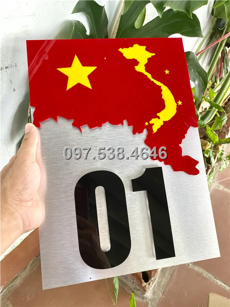 Biển Số Nhà Đẹp Hiện Đại tại TPHCM, phiên bản Lá Cờ Việt Nam, Kích Thước 30x20, Số Nổi 8mm, Chữ Nổi 2mm, Chất Liệu Mica, Alu , Mực Uv, Làm Theo Yêu Cầu, Miễn Phí Thiết Kế Và Miễn Phí Vận Chuyển Tận Nhà 1 Biển Số Nhà Đẹp Hiện Đại tại TPHCM, phiên bản Lá Cờ Việt Nam, Kích Thước 30x20, Số Nổi 8mm, Chữ Nổi 2mm, Chất Liệu Mica, Alu , Mực Uv, Làm Theo Yêu Cầu, Miễn Phí Thiết Kế Và Miễn Phí Vận Chuyển Tận Nhà
