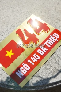 Biển Số Nhà Đẹp Hiện Đại tại Nha Trang, phiên bản Lá Cờ Việt Nam, Kích Thước 30×20, Số Nổi 8mm, Chữ Nổi 2mm, Chất Liệu Mica, Alu , Mực Uv, Làm Theo Yêu Cầu, Miễn Phí Thiết Kế Và Miễn Phí Vận Chuyển Tận Nhà