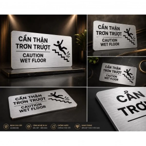 Cẩn Thận Té Ngã, Biển Cảnh Bảo Sàn Ướt, Sàn Nhà Trơn Trượt, Chú Ý Cẩn Thận Té Ngã, In UV Alu Nhôm Bạc Xước 1