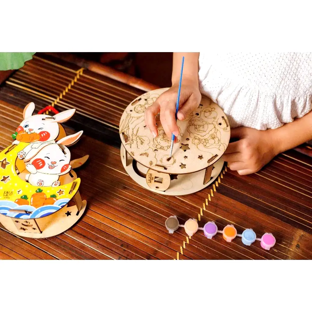 Đèn Lồng Gỗ Trung Thu Tự Lắp Ráp & Tô Màu, Bộ Đồ Chơi Cho Bé Thỏa Sức Sáng Tạo, Nhiều Hình Dễ Thương 1
