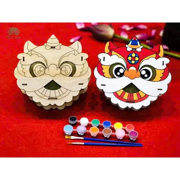 Đèn Lồng Gỗ Trung Thu Tự Lắp Ráp & Tô Màu Cho Bé Khắc Tên, Logo Theo Yêu Cầu Theo SL Kèm Đèn LED, Màu Và Cọ Vẽ,Sỉ Và LẺ 1