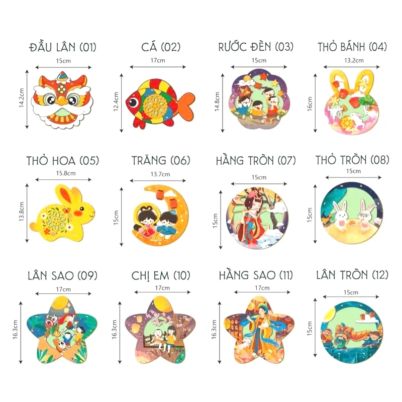 Đèn Lồng Gỗ Trung Thu Tự Lắp Ráp & Tô Màu, Bộ Đồ Chơi Cho Bé Thỏa Sức Sáng Tạo, Nhiều Hình Dễ Thương 3