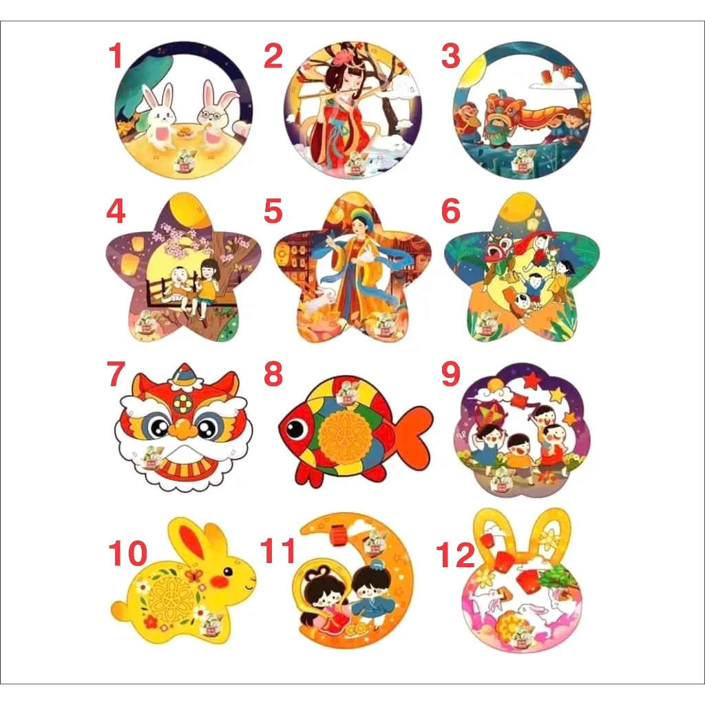 Đèn Lồng Gỗ Trung Thu Tự Lắp Ráp & Tô Màu Cho Bé Khắc Tên, Logo Theo Yêu Cầu Theo SL Kèm Đèn LED, Màu Và Cọ Vẽ,Sỉ Và LẺ 6