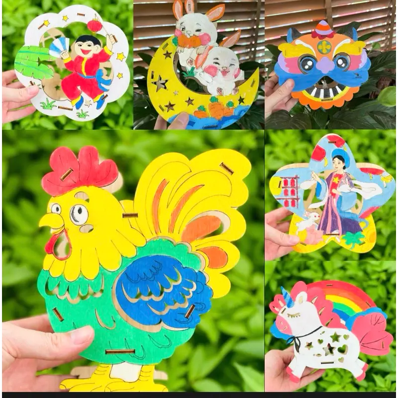 Đèn Lồng Trung Thu Đèn Lồng Tô Màu Gỗ Cho Bé Tặng Kèm 6 Màu Và 2 Cọ 4