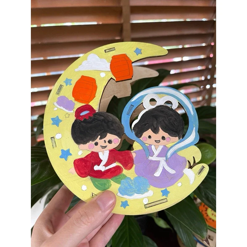 Đèn Lồng Trung Thu Đèn Lồng Tô Màu Gỗ Cho Bé Tặng Kèm 6 Màu Và 2 Cọ 5