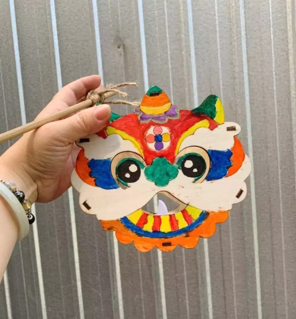 Đèn Lồng Trung Thu Đèn Lồng Tô Màu Gỗ Cho Bé Tặng Kèm 6 Màu Và 2 Cọ