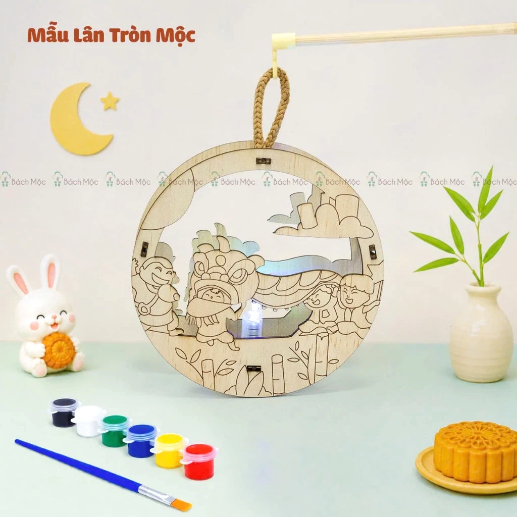 Đèn Lồng Trung Thu DIY Gỗ Plywood Tự Tô Màu Có Đèn LED - Đồ Chơi Thủ Công Sáng Tạo Cho Trẻ Em 3