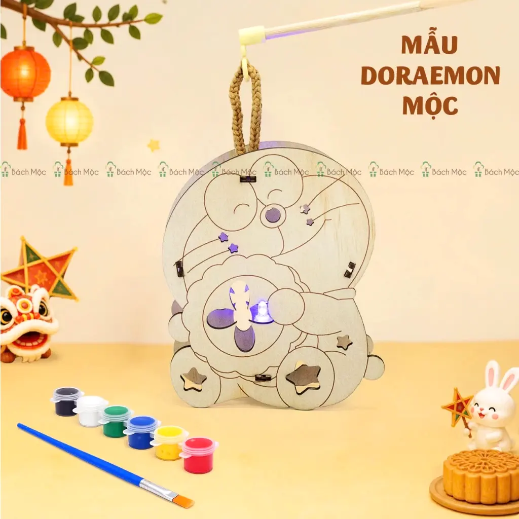 Đèn Lồng Trung Thu DIY Gỗ Plywood Tự Tô Màu Có Đèn LED - Đồ Chơi Thủ Công Sáng Tạo Cho Trẻ Em 8