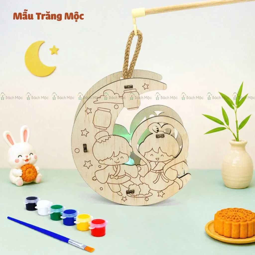Đèn Lồng Trung Thu DIY Gỗ Plywood Tự Tô Màu Có Đèn LED - Đồ Chơi Thủ Công Sáng Tạo Cho Trẻ Em
