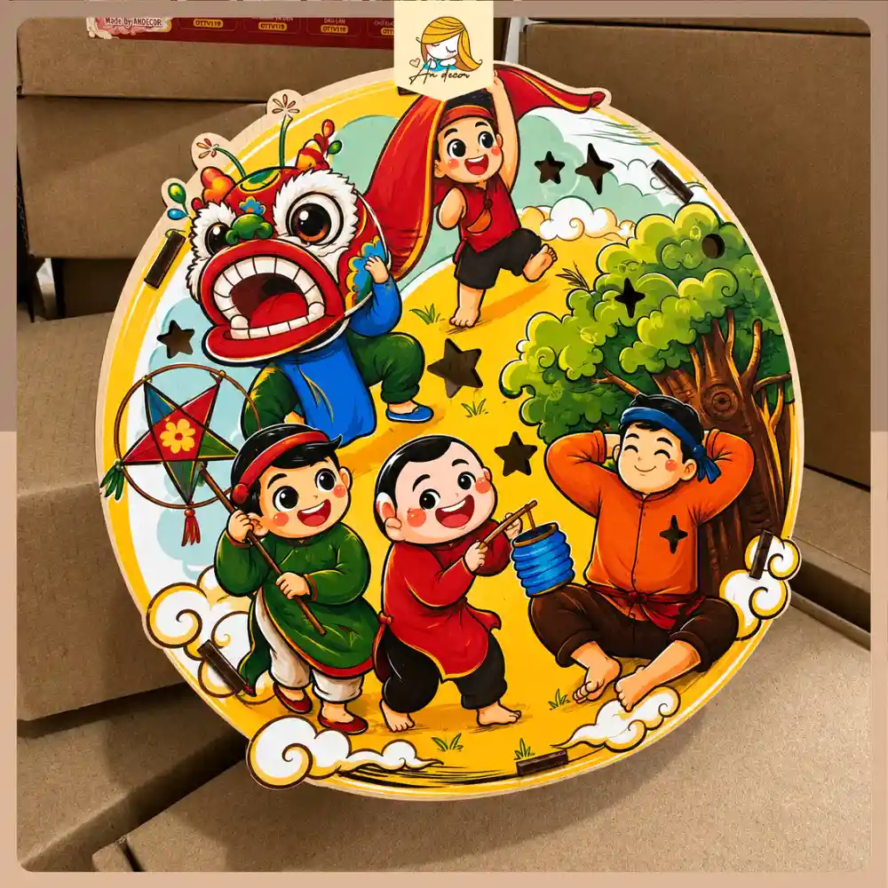 Đèn Lồng Trung Thu Gỗ In UV Có Đèn LED | Đèn Lồng Trung Thu Cho Bé Handmade Bằng Gỗ Decor Trung Thu Truyền Thống 3