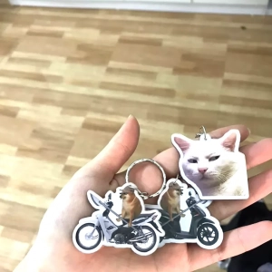Móc Khoá Cheems Cưởi Xe Dân Tổ, In Theo Yêu Cầu Mica Trong Suốt In 2 Mặt , Trang Trí Treo Cặp, Balo 1