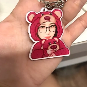 Móc Khóa Chibi Gấu Dâu Ghép Mặt, Quà Tặng Dễ Thương, Làm Theo Yêu Cầu, Chất Liệu Mica Trong Suốt In 2 Mặt, Kích Thước 5cm , Trang Trí Treo Cặp, Balo