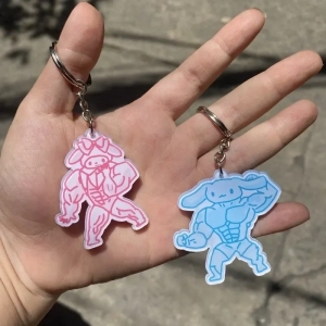 Móc Khóa Hình Macho Melody Kuromi Cinnamon Sanrio Luyện Tập Làm Quà Tặng Bạn Bè, Chất Liệu Mica Trong Suốt In 2 Mặt, Kích Thước 5cm , Trang Trí Treo Cặp, Balo 1
