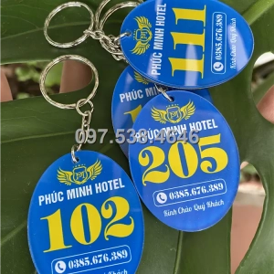 Móc Khóa Khách Sạn, Hotel, Mote, Homestay Theo Yêu Cầu hình oval elip màu xanh dương , Giá Xưởng, Cắt Laser, Mica Trong Suốt Dày 4mm , kích thước 4.5x5.5 cm , Giá Tận Gốc, Free Ship Từ 30 Cái