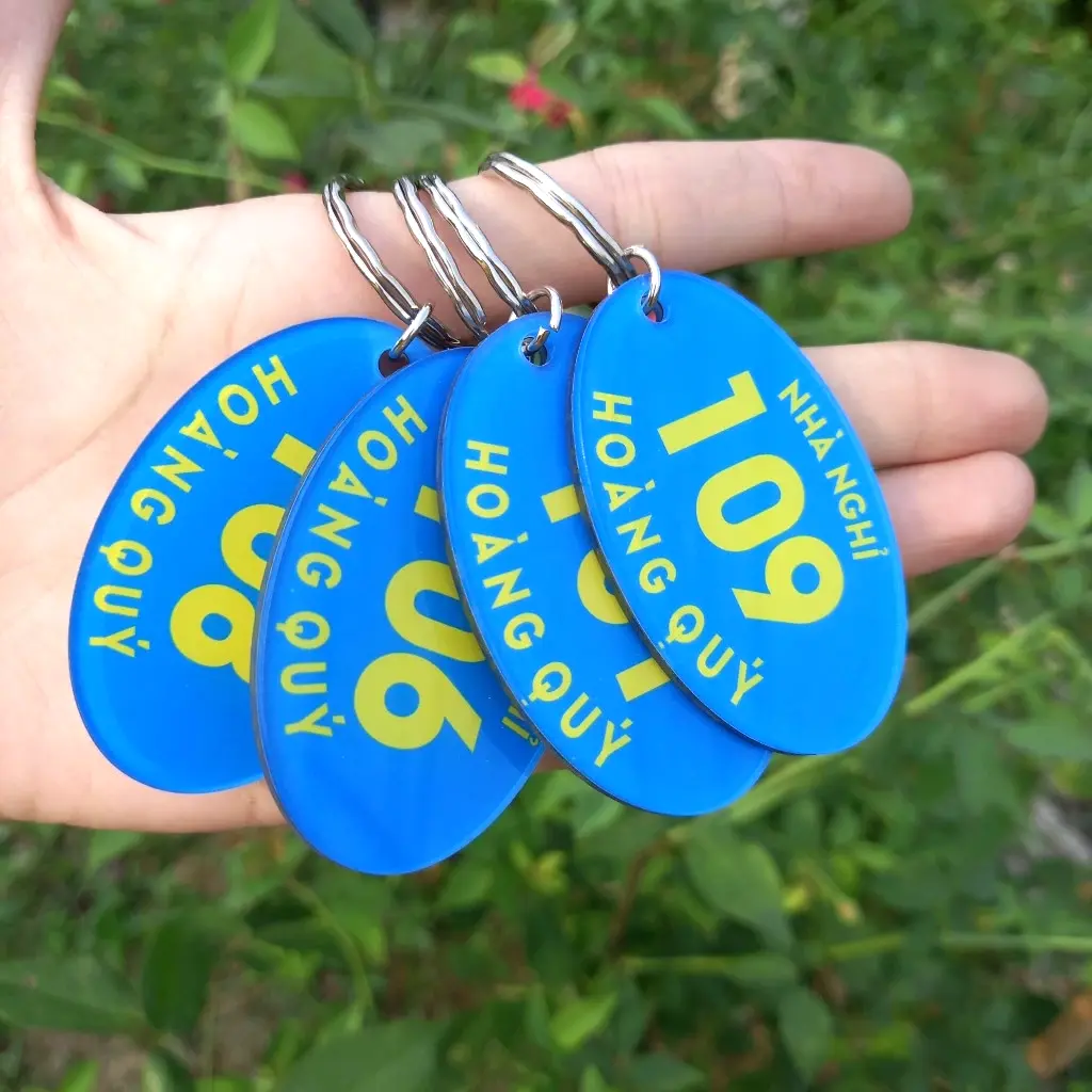 Móc Khóa Khách Sạn Mica Trong 2 Mặt, Hình Elip Và Oval Số Phòng, Logo, Tên Khách Sạn, Nhà Nghỉ, Homestay, Motel, Hotel In Theo Yêu Cầu 2