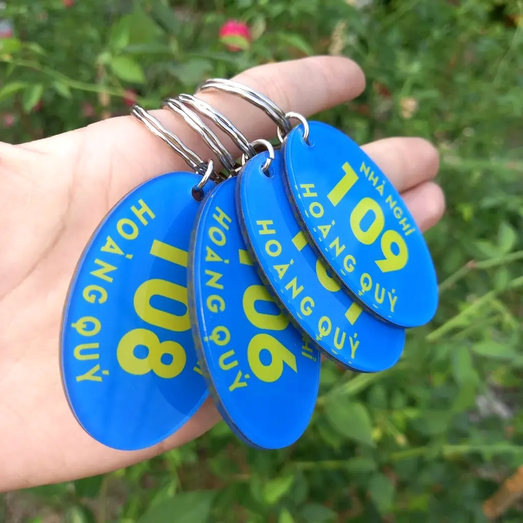 Móc Khóa Khách Sạn Mica Trong 2 Mặt, Hình Elip Và Oval Số Phòng, Logo, Tên Khách Sạn, Nhà Nghỉ, Homestay, Motel, Hotel In Theo Yêu Cầu 3