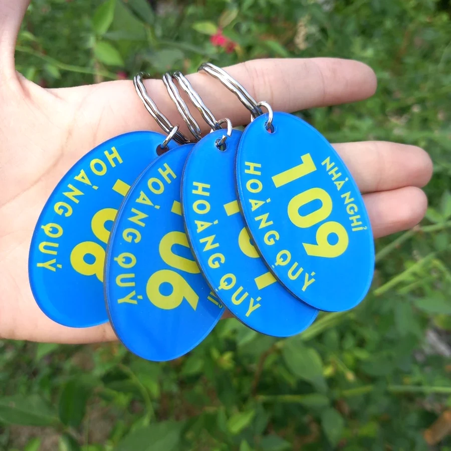 Móc Khóa Khách Sạn Mica Trong 2 Mặt, Hình Elip Và Oval Số Phòng, Logo, Tên Khách Sạn, Nhà Nghỉ, Homestay, Motel, Hotel In Theo Yêu Cầu