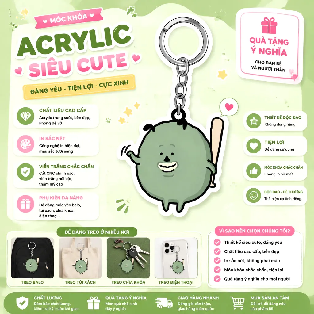 Móc Khoá Meme Con Xanh Xanh Hài Hước Vui Nhộn Quà Tặng Bạn Bè, Người Thân, Chất Liệu Mica Trong Suốt In 2 Mặt, Kích Thước 5cm , Trang Trí Treo Cặp, Balo 1 Móc Khoá Meme Con Xanh Xanh Hài Hước Vui Nhộn Quà Tặng Bạn Bè, Người Thân, Chất Liệu Mica Trong Suốt In 2 Mặt, Kích Thước 5cm , Trang Trí Treo Cặp, Balo
