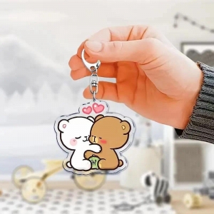 Cute Bear Mica Keychain Couple Cartoon Mica Animal Keyring Cute Double Bear Kissing Heart Móc Khóa In Theo Yêu Cầu, Chất Liệu Mica Trong Suốt In 2 Mặt , Dày 4mm