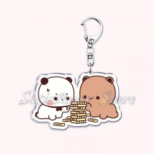 Cute Bubu Dudu Love Keychain, Acrylic Double Bear And Panda, Bag Hanging For Doublebag And Móc Khóa In Theo Yêu Cầu, Chất Liệu Mica Trong Suốt In 2 Mặt , Dày 4mm