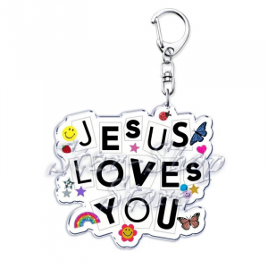 Jesus Loves You Letter Keychains Christian God Bible Quote Keyring Pendant Key Chain Jewelry Móc Khóa In Theo Yêu Cầu, Chất Liệu Mica Trong Suốt In 2 Mặt , Dày 4mm