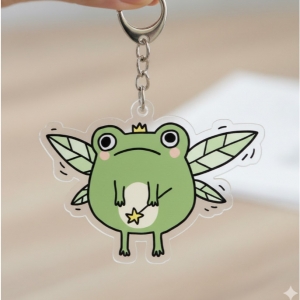 Keychain " Green Fairy Frog " Móc Khóa In Theo Yêu Cầu, Chất Liệu Mica Trong Suốt In 2 Mặt , Dày 4mm