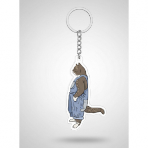 Keychain " Thinking Cat, Computer" Móc Khóa In Theo Yêu Cầu, Chất Liệu Mica Trong Suốt In 2 Mặt , Dày 4mm