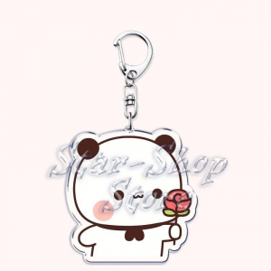 Lovely Bubu Dudu Rose Love Keychains Couple Bear Panda Pendant Mica Keychain Móc Khóa In Theo Yêu Cầu, Chất Liệu Mica Trong Suốt In 2 Mặt , Dày 4mm