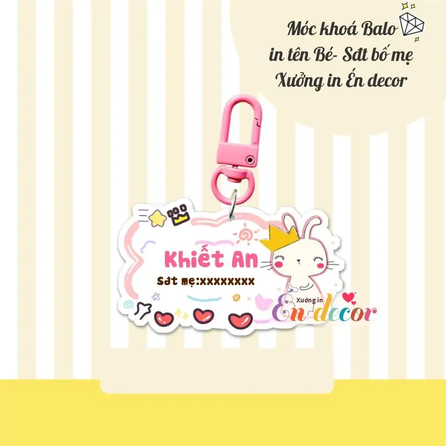 Móc Khóa Treo Balo In Tên Bé Và Số Bố Mẹ Theo Yêu Cầu Cực Dễ Thương Cho Bé Móc Khóa In Theo Yêu Cầu, Chất Liệu Mica Trong Suốt In 2 Mặt , Dày 4mm, Free Ship 30 Cái, Miễn Phí Thiết Kế, Có Test Mẫu 8 Móc Khóa Treo Balo In Tên Bé Và Số Bố Mẹ Theo Yêu Cầu Cực Dễ Thương Cho Bé Móc Khóa In Theo Yêu Cầu, Chất Liệu Mica Trong Suốt In 2 Mặt , Dày 4mm, Free Ship 30 Cái, Miễn Phí Thiết Kế, Có Test Mẫu - Ảnh 8