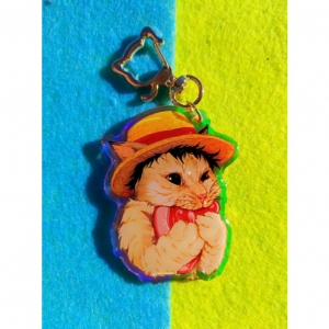 One Piece Cat-meme Epoxy Holo Keychain Móc Khóa In Theo Yêu Cầu, Chất Liệu Mica Trong Suốt In 2 Mặt , Dày 4mm