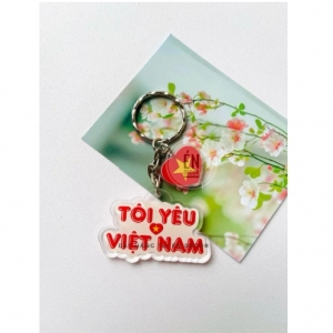 Vietnam Keychain, Love Vietnam Flag Keychain Móc Khóa In Theo Yêu Cầu, Chất Liệu Mica Trong Suốt In 2 Mặt , Dày 4mm