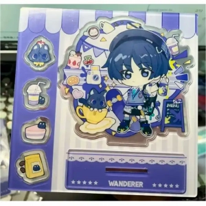 Anime Genshin Impact Wanderer Scaramouche Coffee Shop Acrylic Figure Stand Model Plate Diy Custom Charm Phone Personalized, Keychain, Mô Hình Đứng Standee Anime, In 2 Mặt, Cao 6cm, Trang Trí Decor Bàn Học, Balo